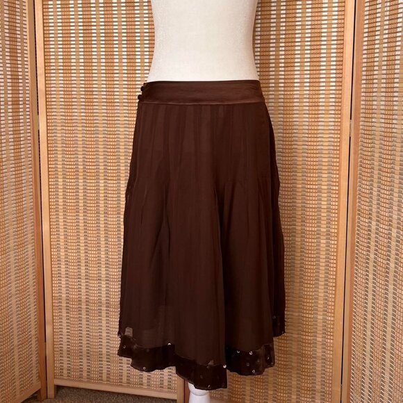 100% silk Worthingtom brown midi skirt with side zipper and sequin detail - Picture 4 of 5